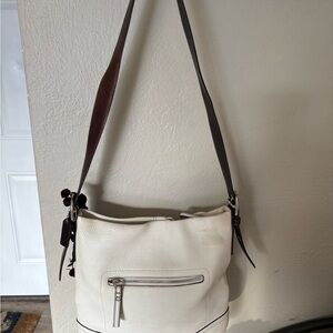 Coach White and Brown Leather Shoulder Bag